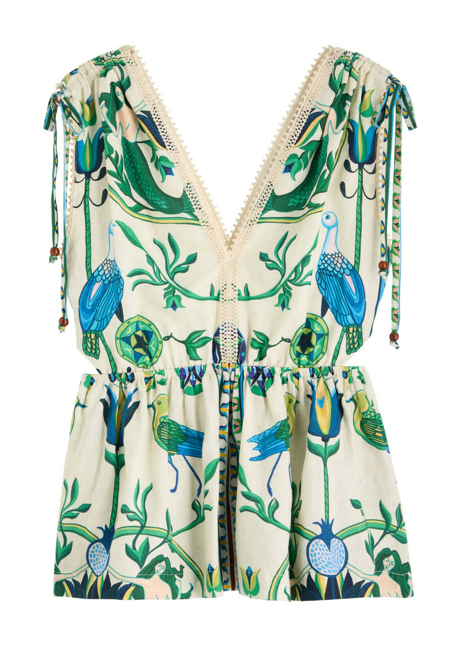 Lug Von Siga Victoria Printed Linen Blouse Green