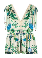 Lug Von Siga Victoria Printed Linen Blouse Green