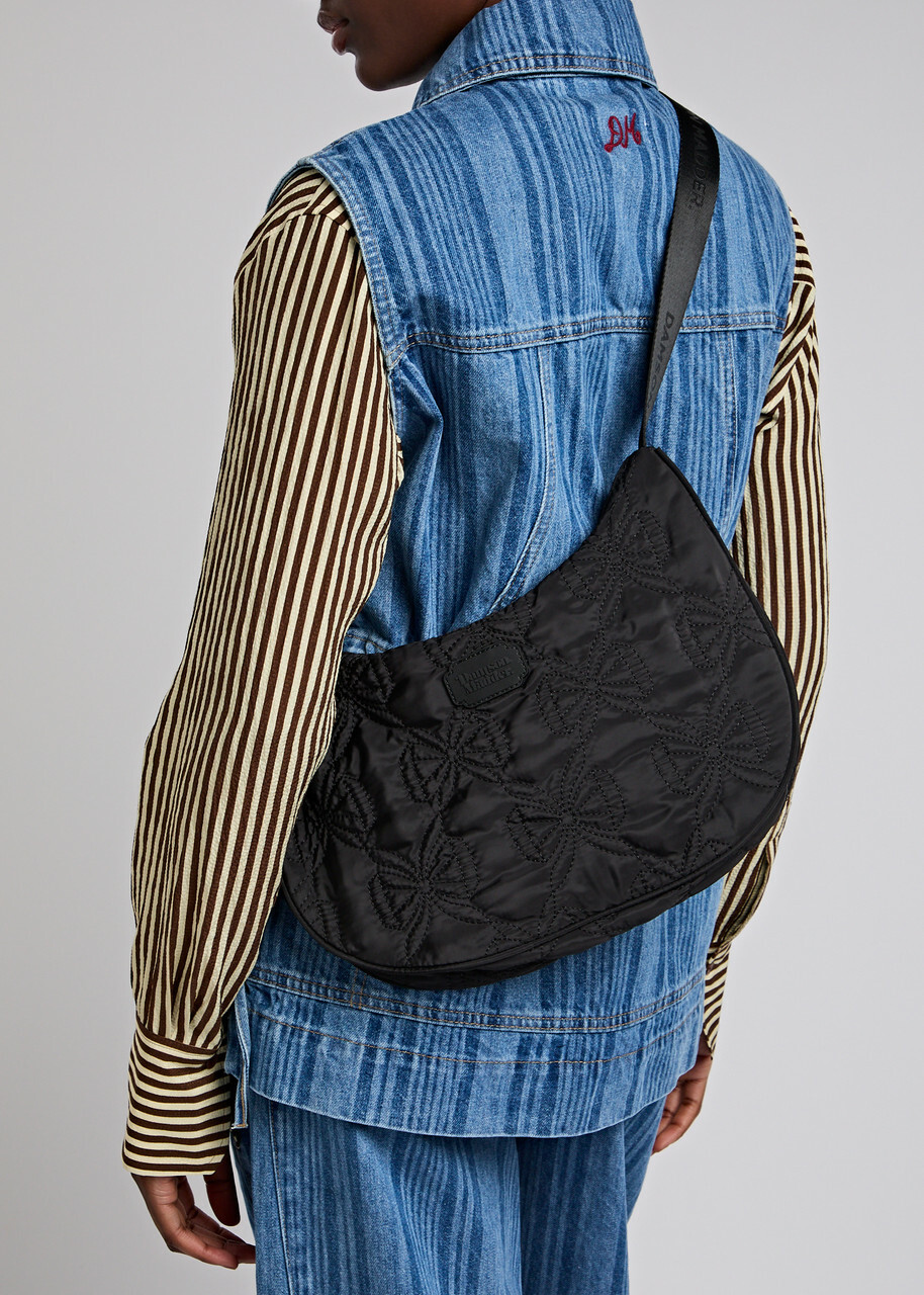 Damson Madder Crescent Bow-embroidered Satin Shoulder bag - Black - One Size