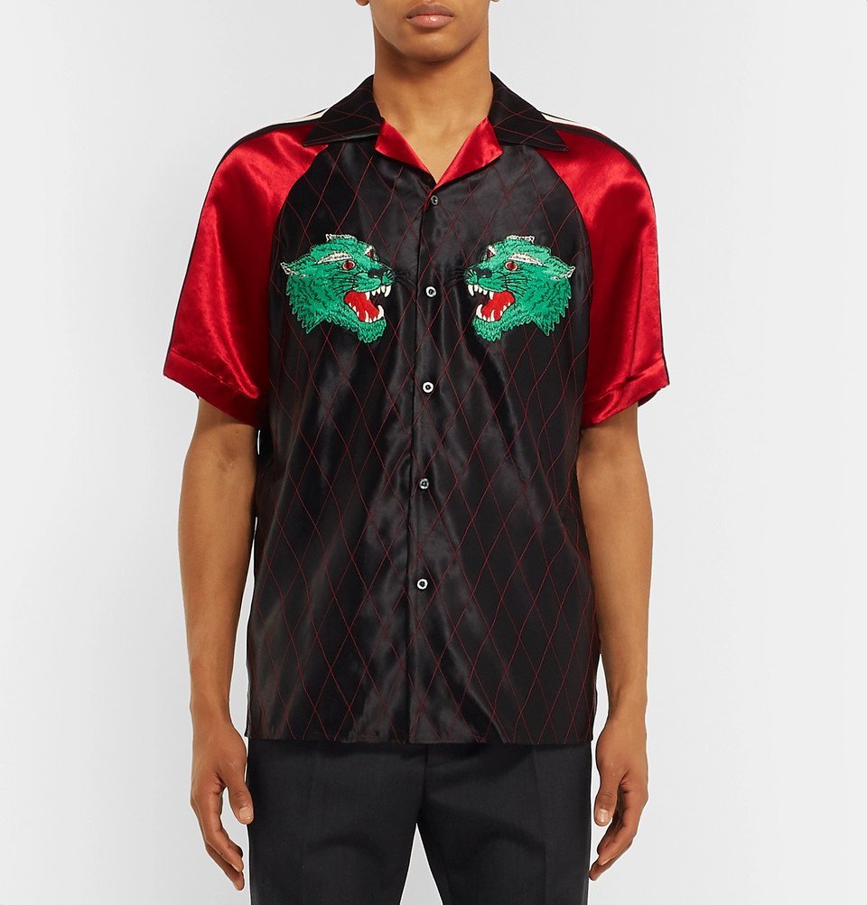 Gucci Acetate Bowling Shirt With Gg Star In Black