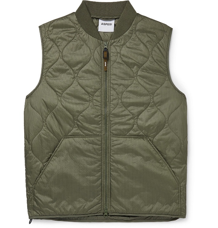 Photo: Aspesi - Quilted Padded Ripstop Gilet - Green