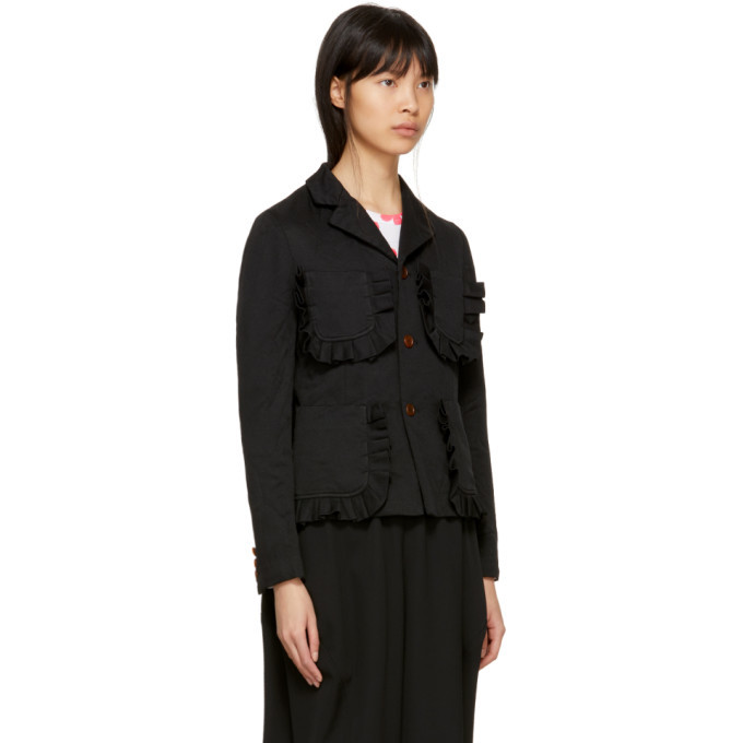 Comme des Garcons Girl Black Ruffle Pocket Crinkle Blazer Jacket