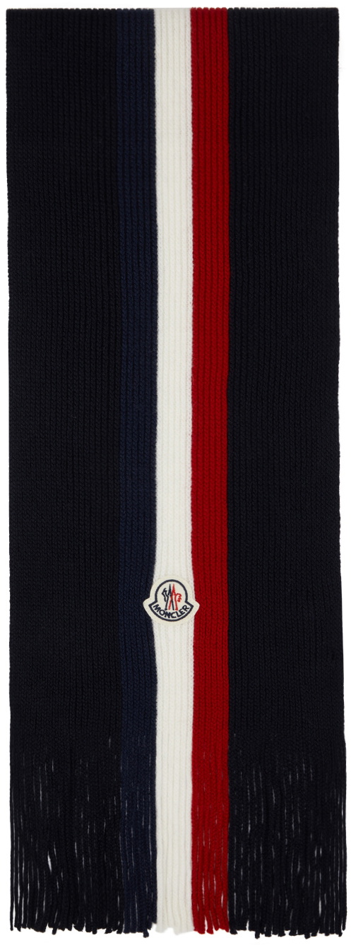 Moncler Navy Wool Stripes Scarf