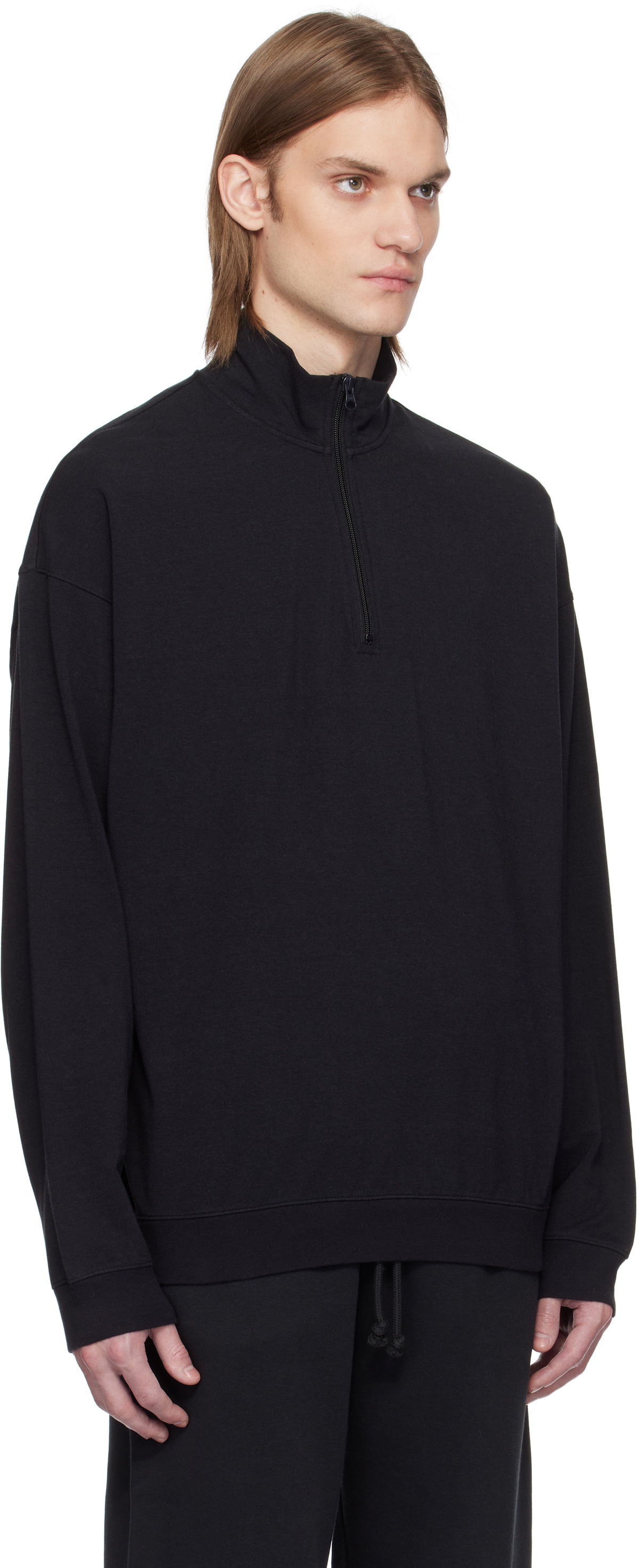 SKIMS Black Jersey Lounge Relaxed Quarter Zip Sweatshirt
