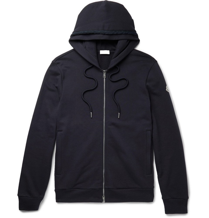Photo: Moncler - Loopback Cotton-Jersey Zip-Up Hoodie - Midnight blue