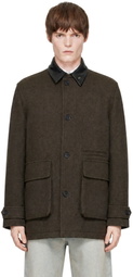 COOR Brown Trimming Leather Patchwork Coat