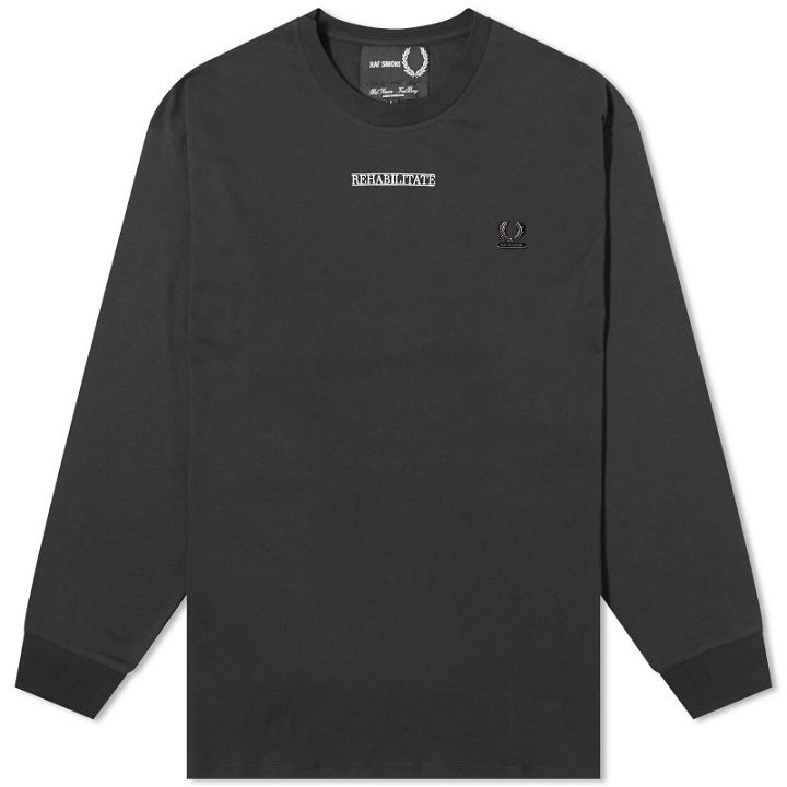 Photo: Fred Perry Men's x Raf Simons Embroidered Long Sleeve T-Shirt in Black