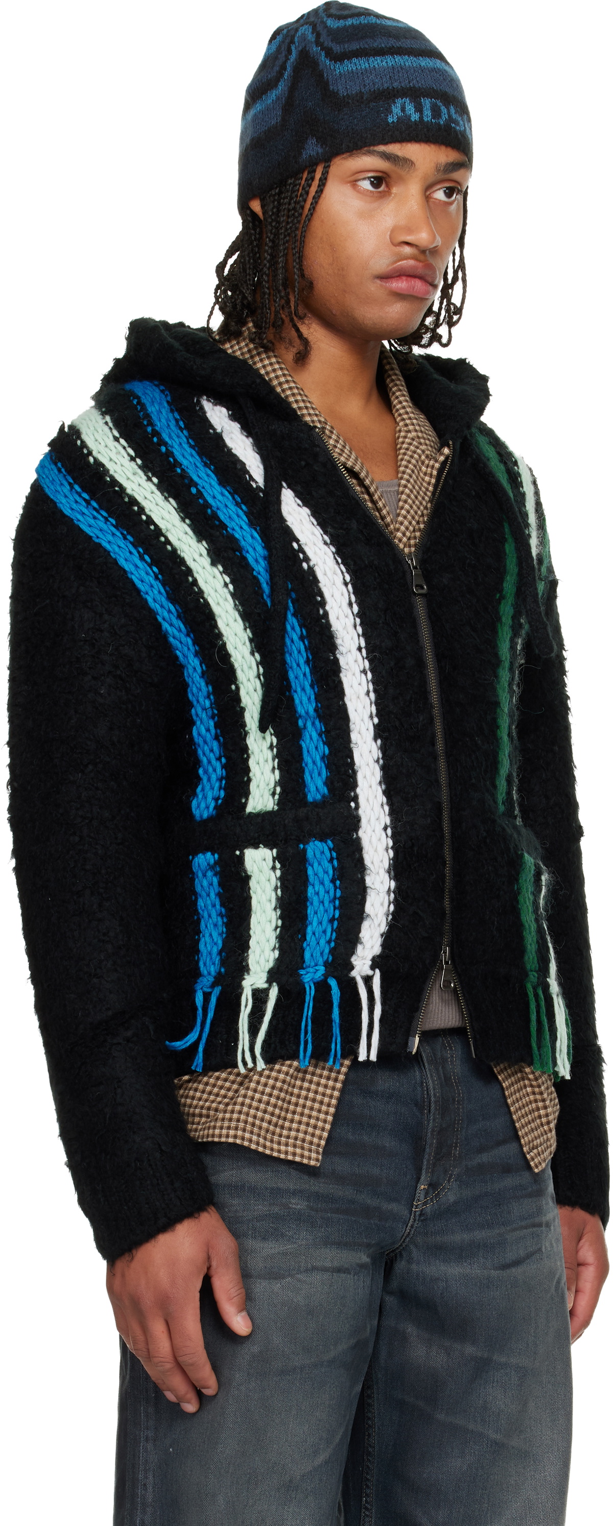 Andersson Bell Black Reverse Stripe Knit Hoodie