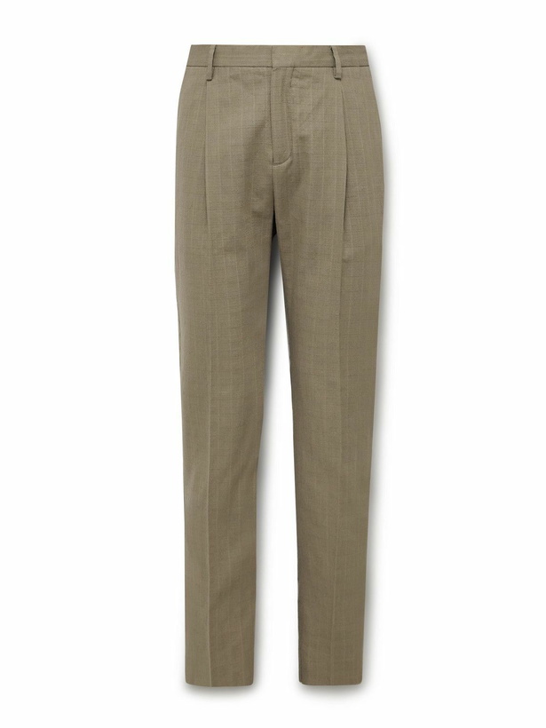 Photo: Sunspel - Straight-Leg Pleated Textured-Cotton Trousers - Brown