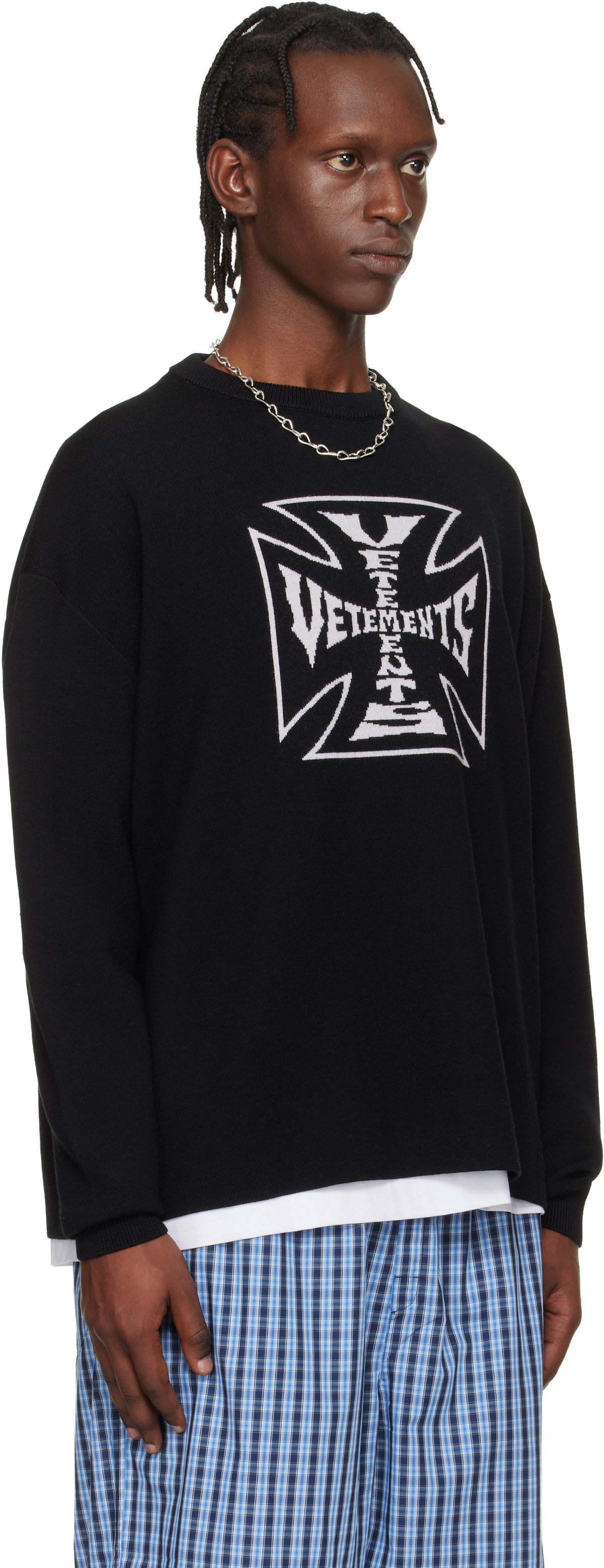 VETEMENTS Black Double Biker Cross Logo Sweater