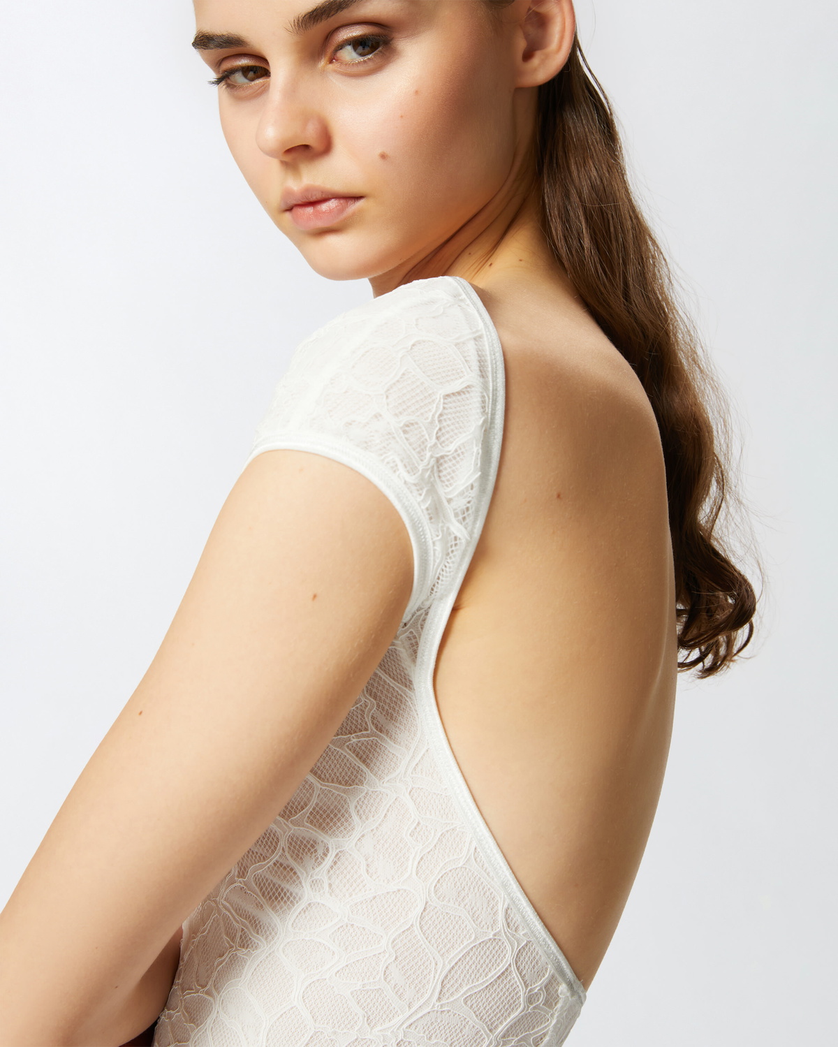 Pinko Fitted Short Sleeved Lace Sweater White + White