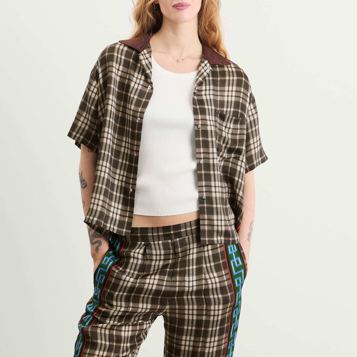TOGA ARCHIVES Women's Printed Polo Top in Grey