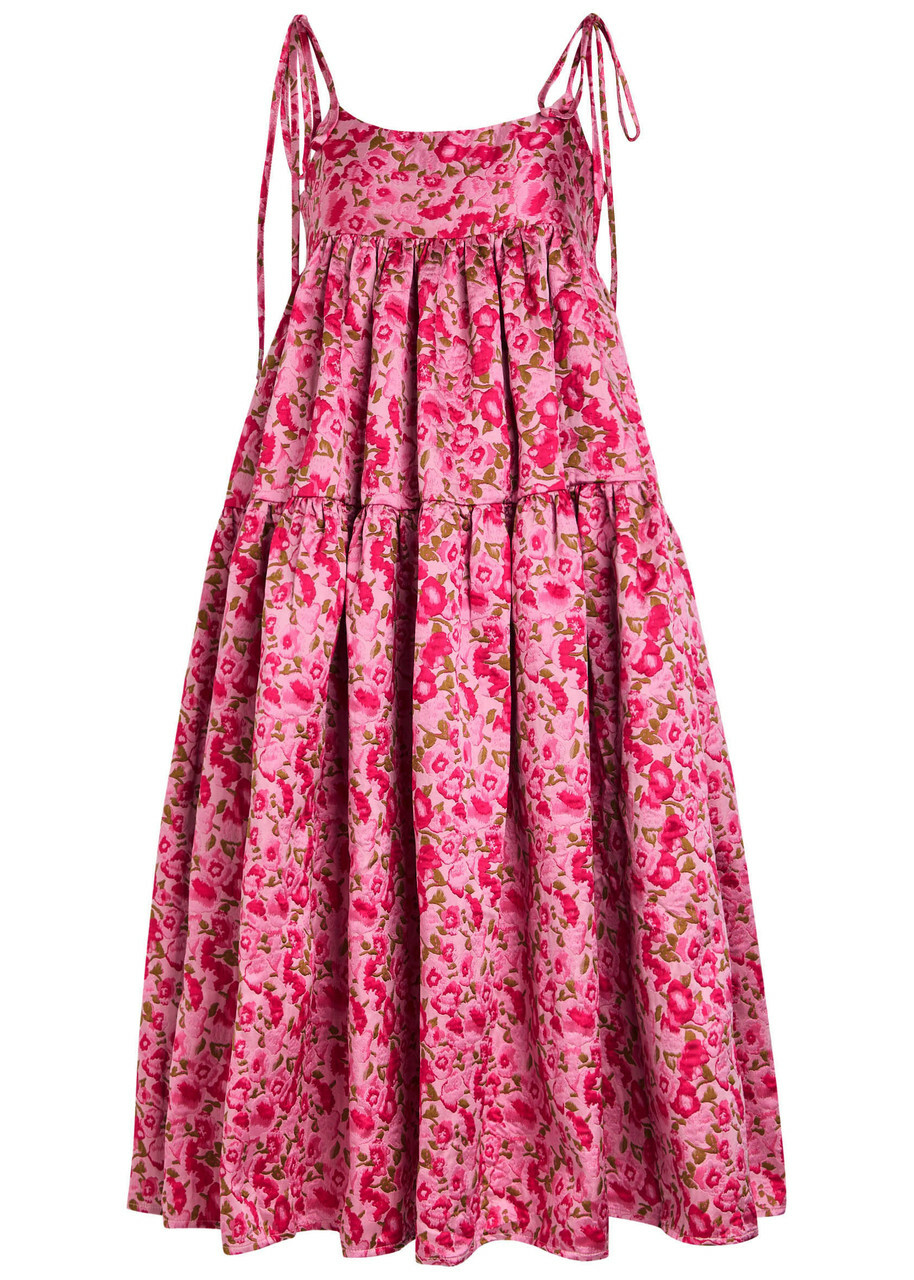 Sister Jane Primavera Floral-jacquard Cloqué Midi Dress Pink