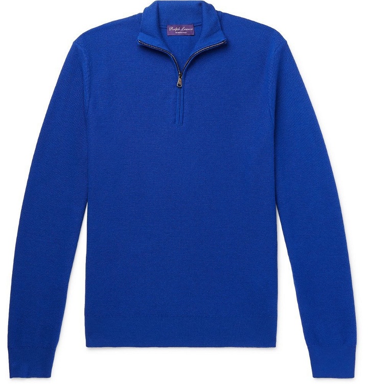 Photo: Ralph Lauren Purple Label - Slim-Fit Wool and Cashmere-Blend Piqué Half-Zip Sweater - Men - Blue