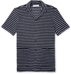 Orlebar Brown - Travis Camp-Collar Striped Cotton-Terry Shirt - Men - Midnight blue