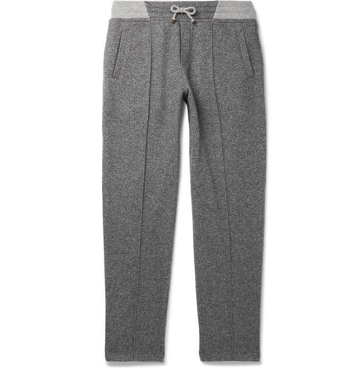 Photo: Brunello Cucinelli - Slim-Fit Mélange Cashmere and Wool-Blend Drawstring Sweatpants - Gray