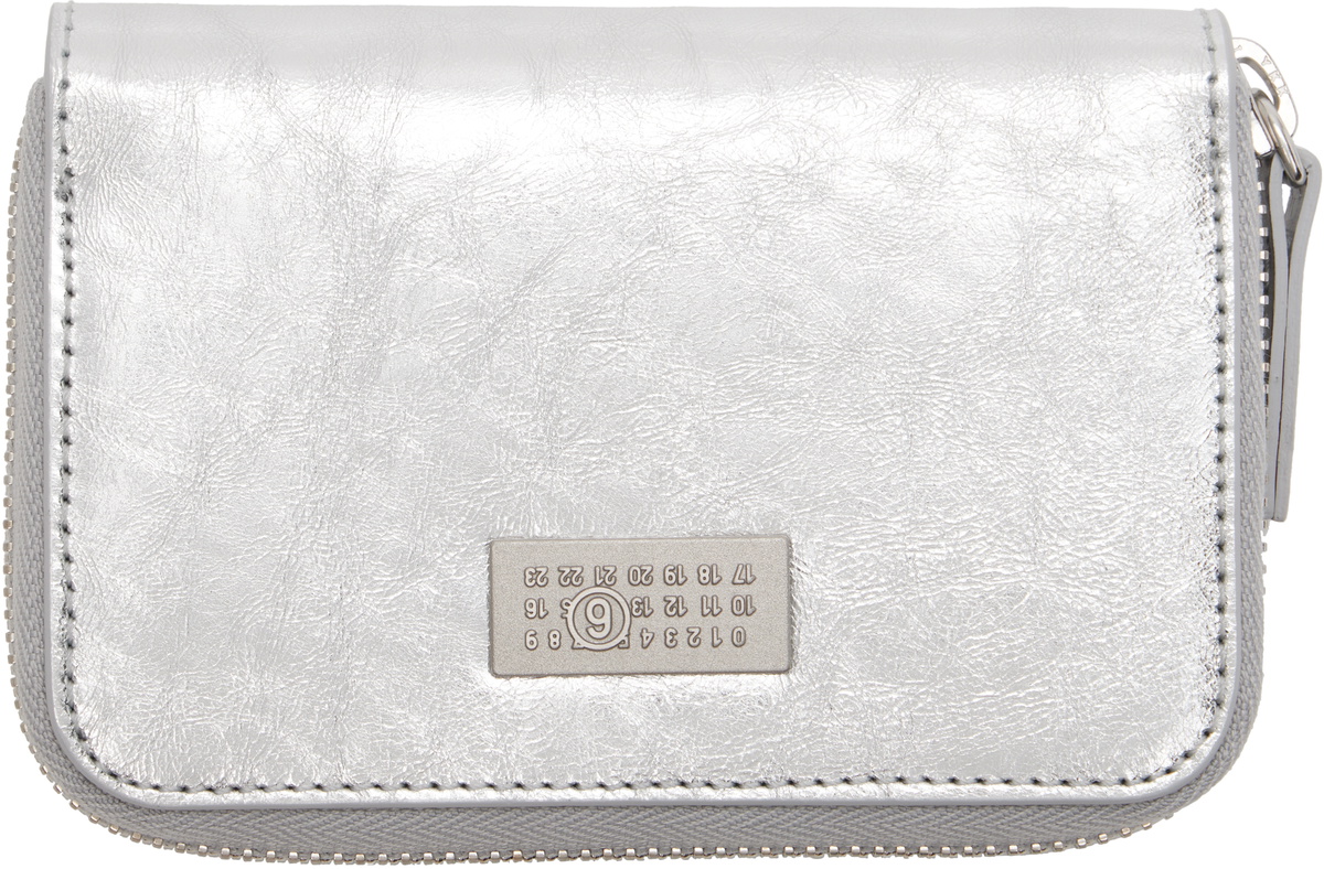 MM6 Maison Margiela Silver Numeric Leather Zip Wallet