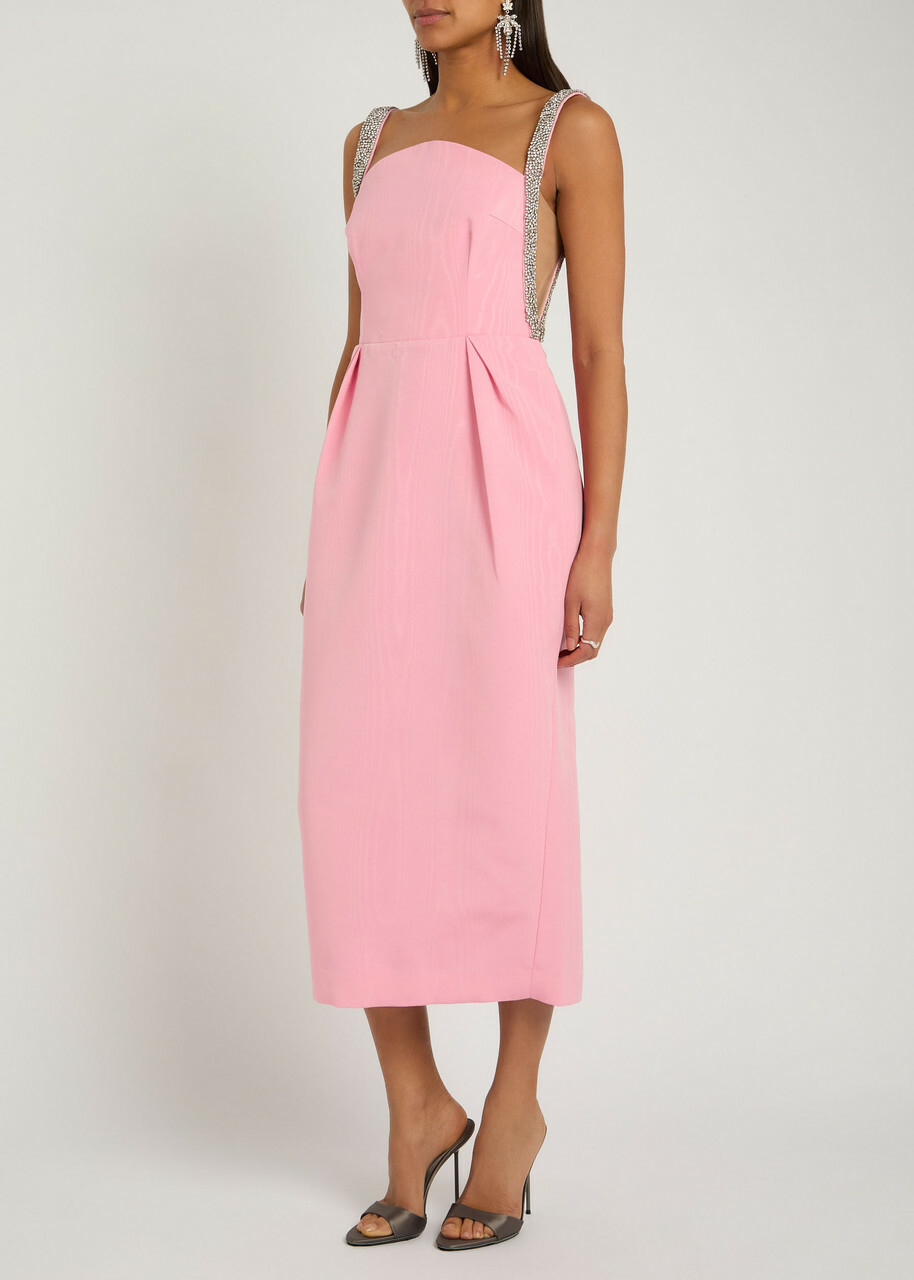 Rebecca Vallance Amaro Crystal-embellished Satin Midi Dress Pink