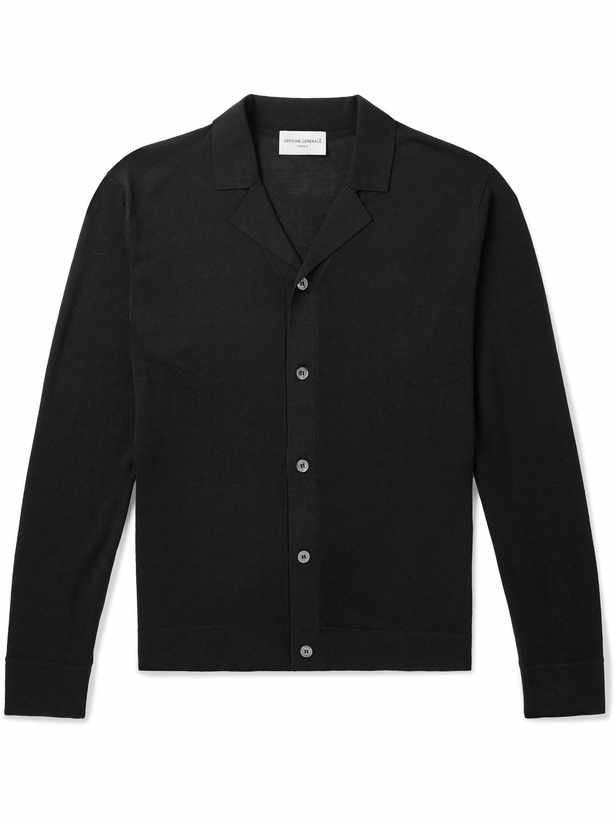 Photo: Officine Générale - Keaton Camp-Collar Lyocell, Cotton and Silk-Blend Cardigan - Black