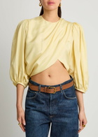 Chloe Draped Wrap-effect Silk Cropped Blouse Yellow
