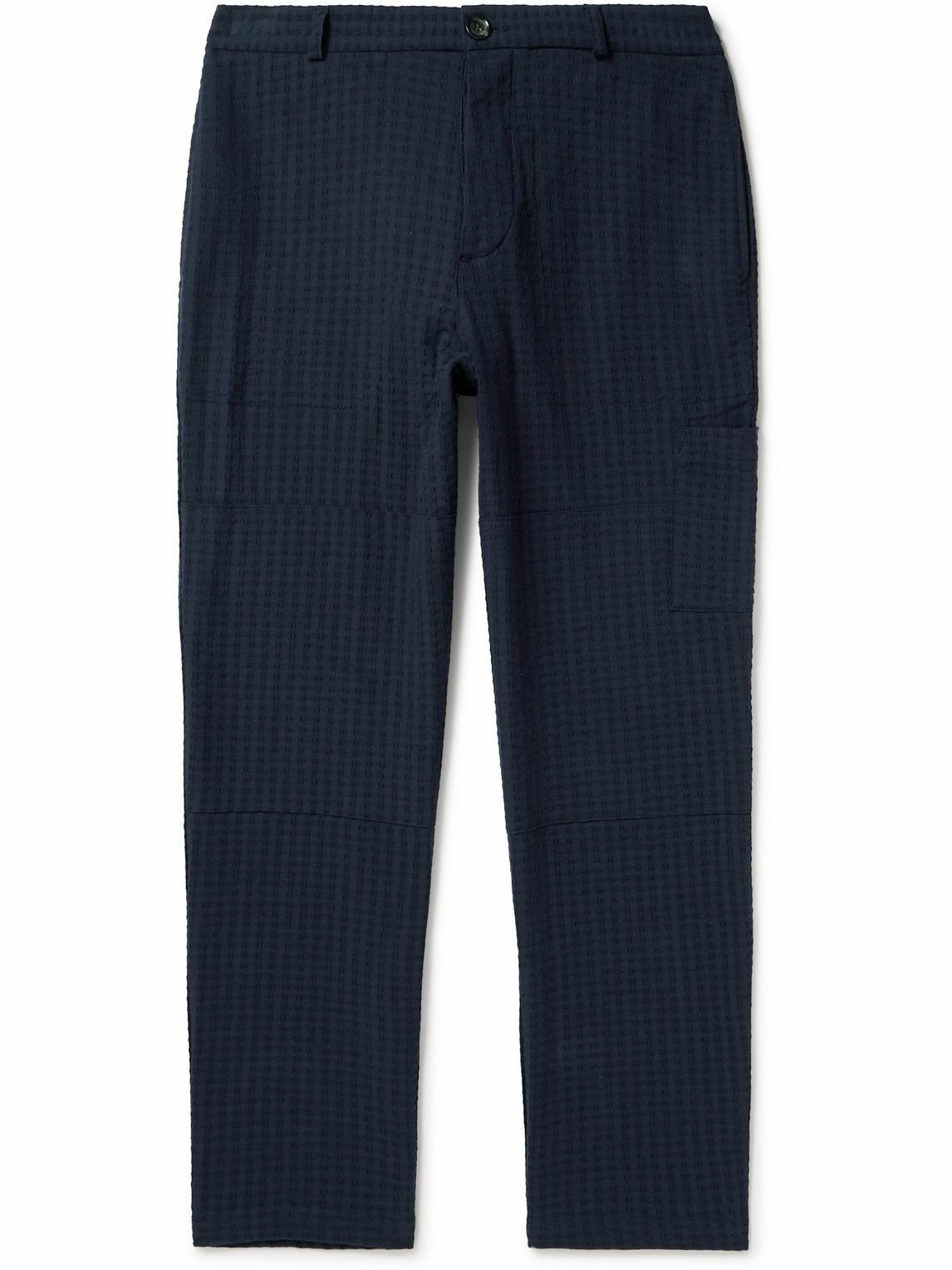 Photo: Oliver Spencer - Judo Tapered Organic Cotton-Blend Jacquard Trousers - Blue
