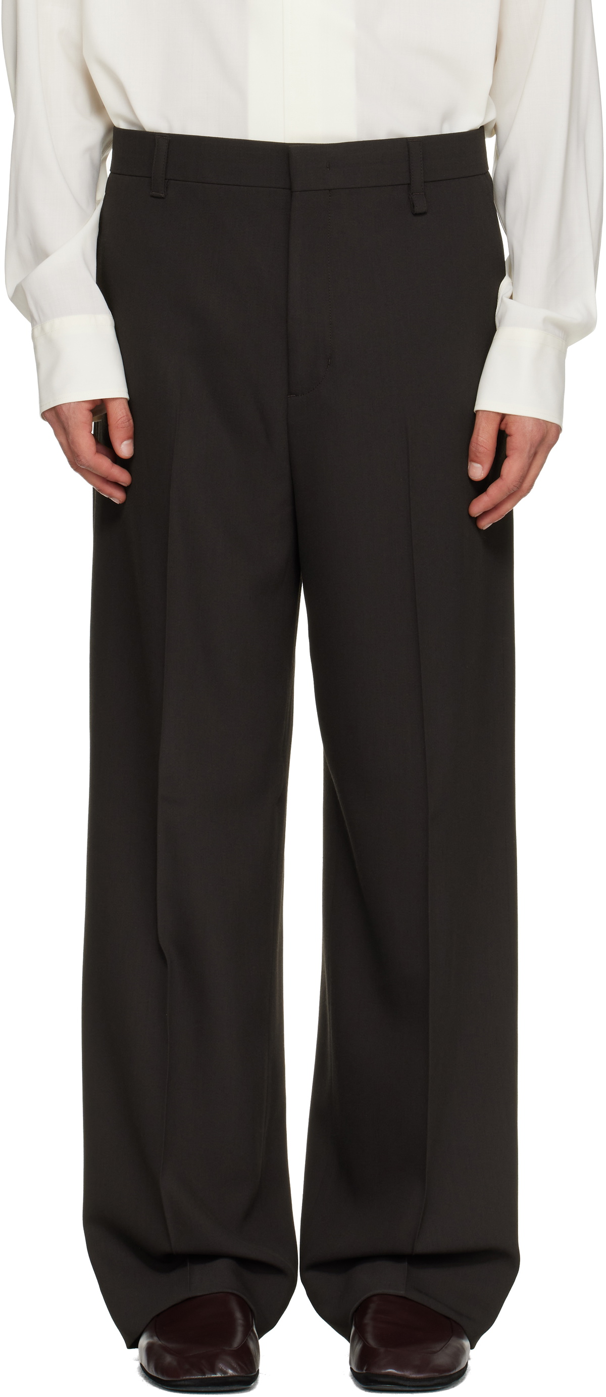 Lanvin Brown Loose-Fit Tailored Trousers