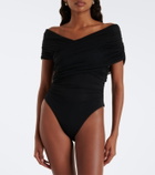 SIR Off-shoulder ruched mesh bodysuit