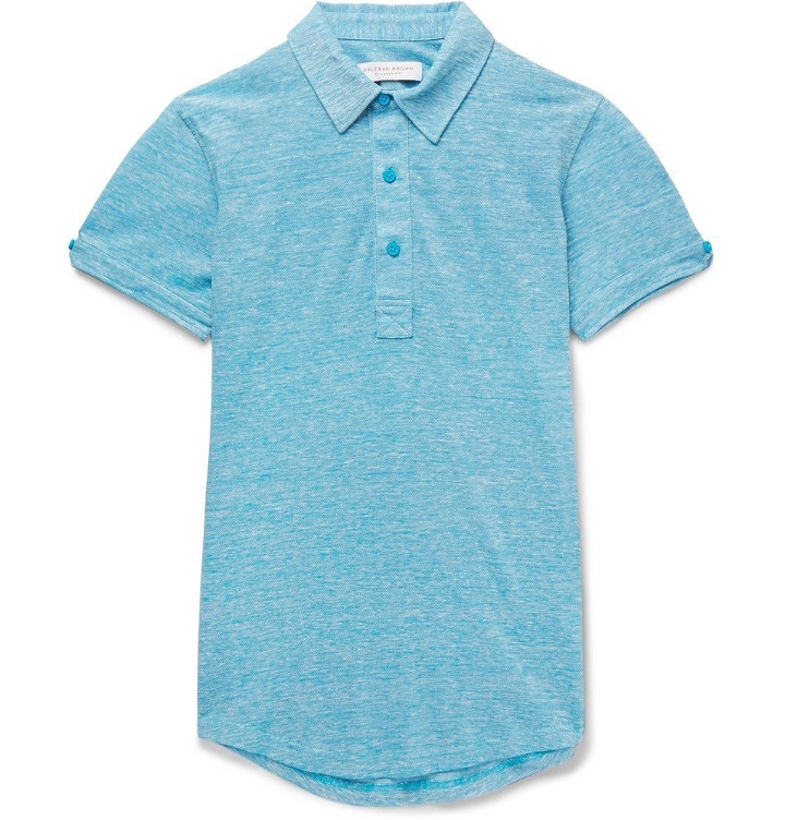 Photo: Orlebar Brown - Sebastian Slim-Fit Mélange Linen and Cotton-Blend Piqué Polo Shirt - Men - Azure