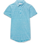 Orlebar Brown - Sebastian Slim-Fit Mélange Linen and Cotton-Blend Piqué Polo Shirt - Men - Azure