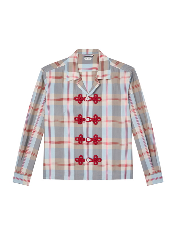 Photo: BODE - Canyon Trillium Camp-Collar Appliquéd Checked Organza Shirt - Multi