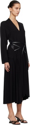 AARON ESH Black Jersey & Leather Wrap Midi Dress