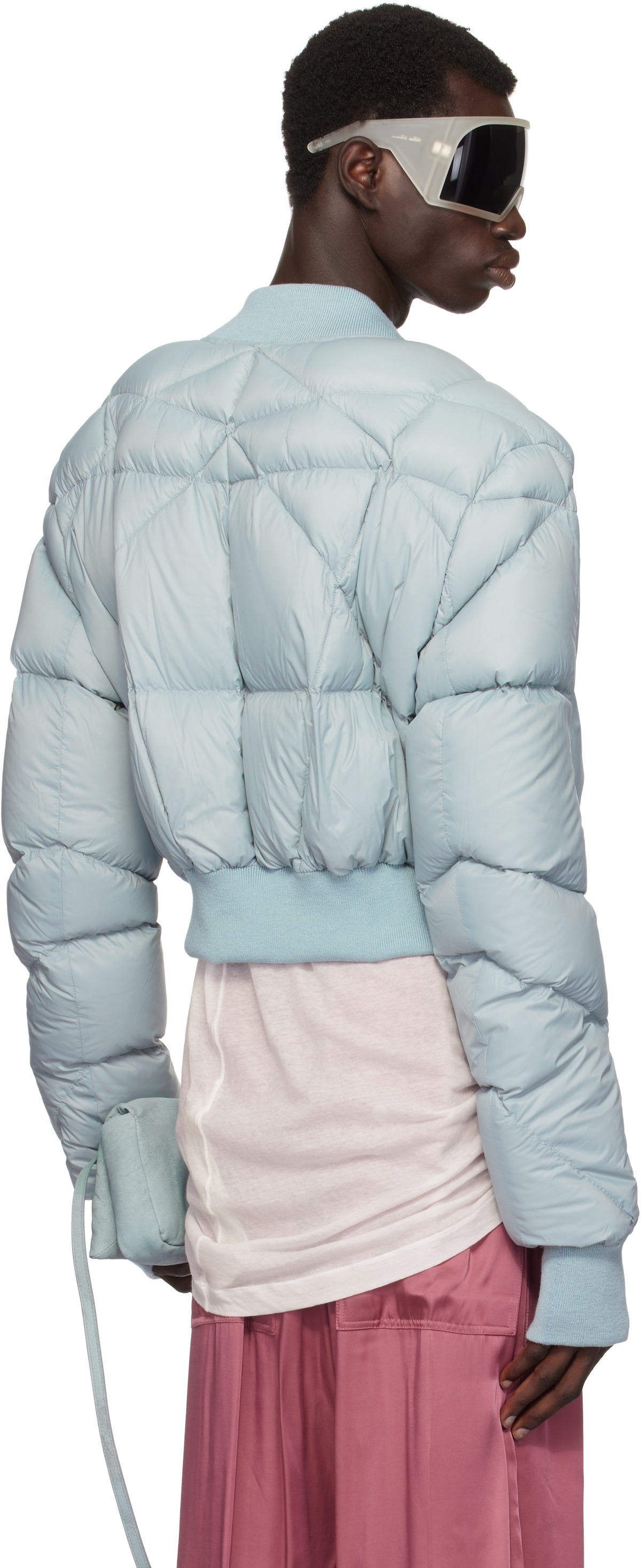 Rick Owens Blue Porterville Cropped Flight Down Bomber Jacket Rick