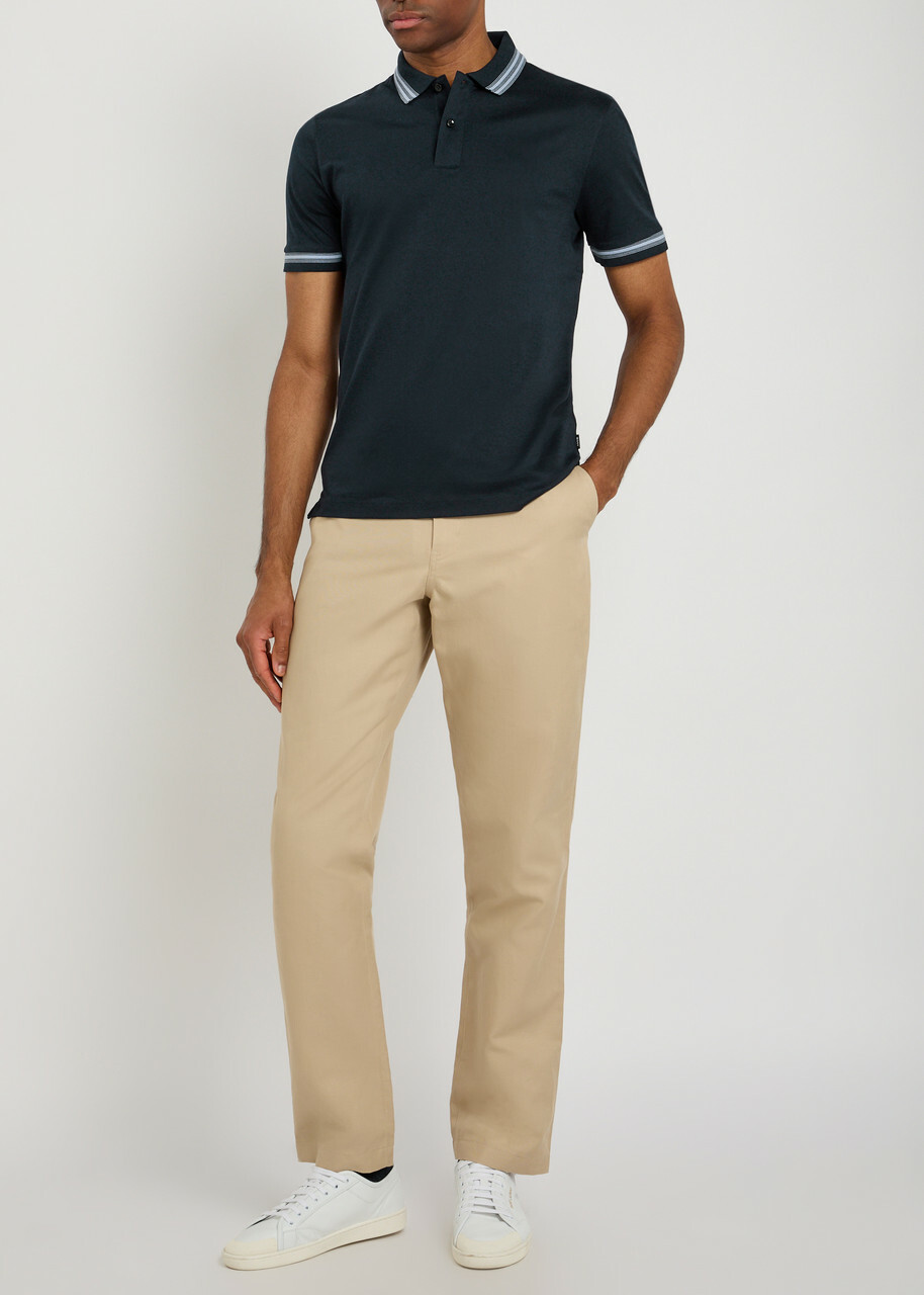 Boss Striped Trims Cotton Polo Shirt Navy