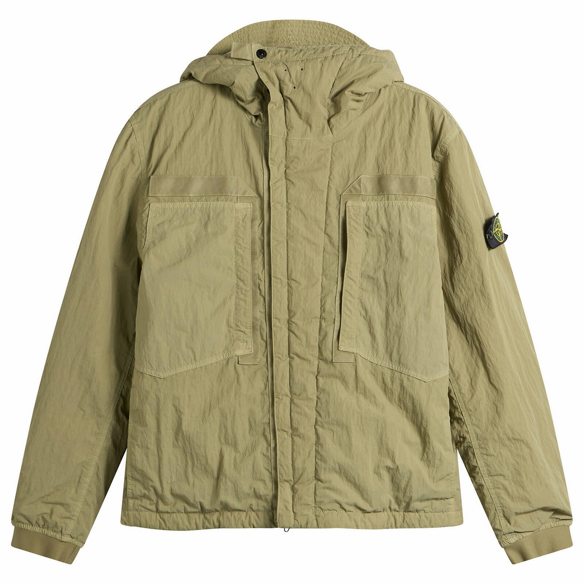 Stone Island Men's Warp Rib Nylon-TC Hooded Jacket in Laurel Green