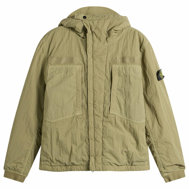 Photo: Stone Island Men's Warp Rib Nylon-TC Hooded Jacket in Laurel Green