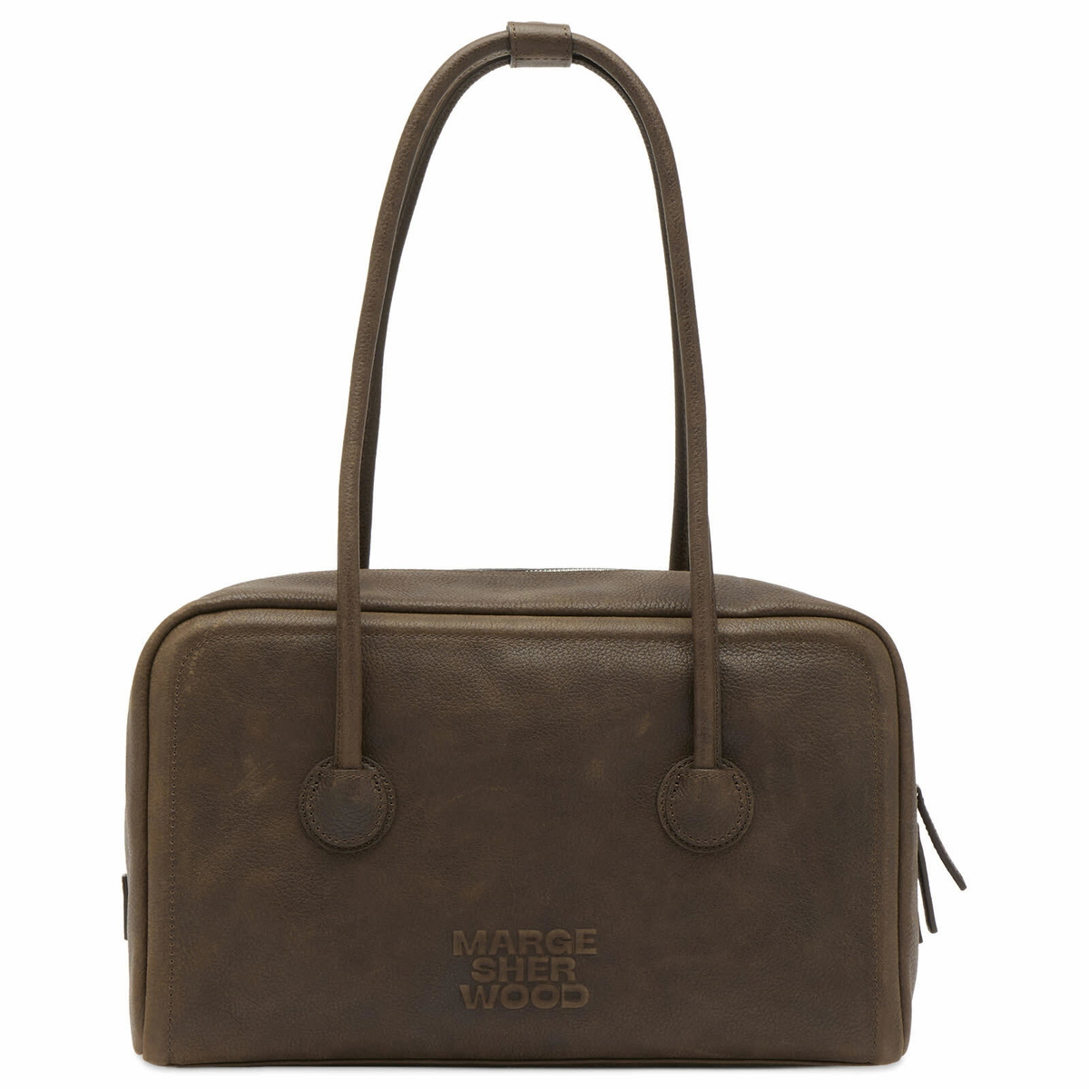 MARGESHERWOOD Women's Soft Boston Bag in Washed Brown Embossed Pull-Up 