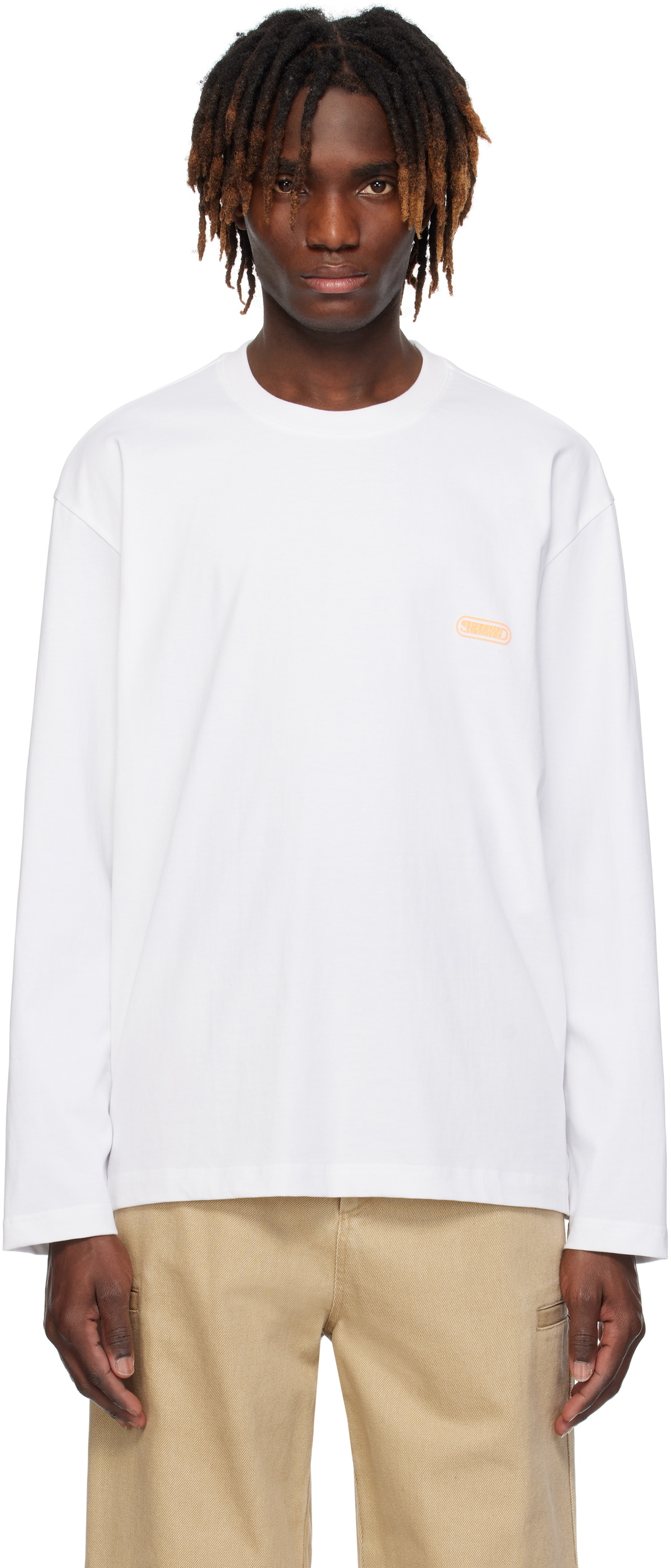Solid Homme White Crack Back Logo Long Sleeve T-shirt