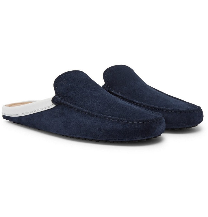 Photo: Tod's - Leather-Trimmed Suede Backless Loafers - Men - Navy