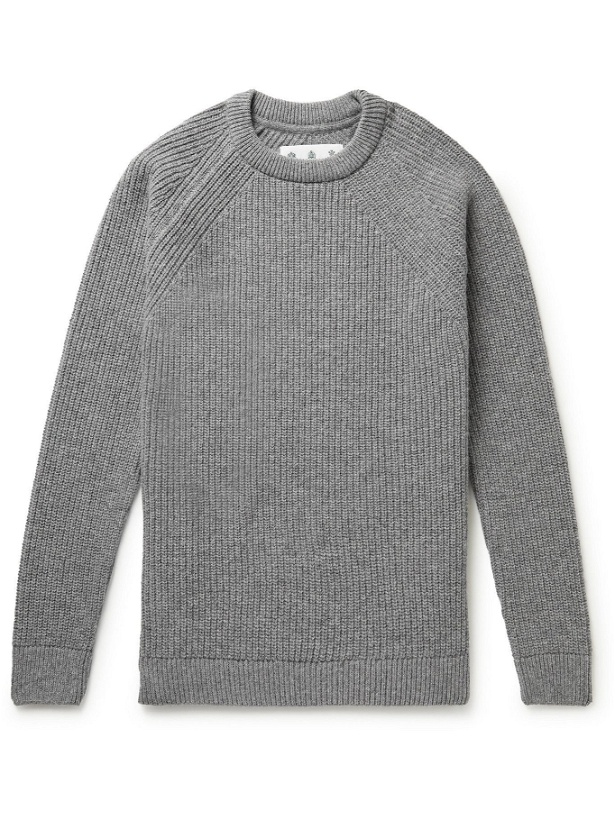 Photo: Barbour White Label - Ribbed Shetland Wool Sweater - Gray