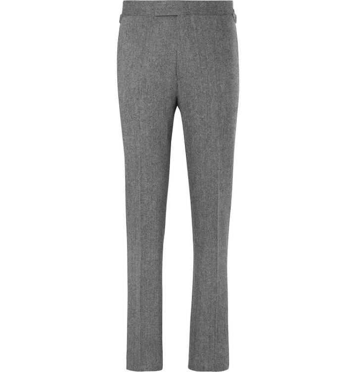 Photo: Kingsman - Grey Slim-Fit Herringbone Wool and Cashmere Suit Trousers - Gray