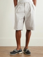 Beams Plus - Wide-Leg Pleated Cotton-Twill Shorts - Neutrals