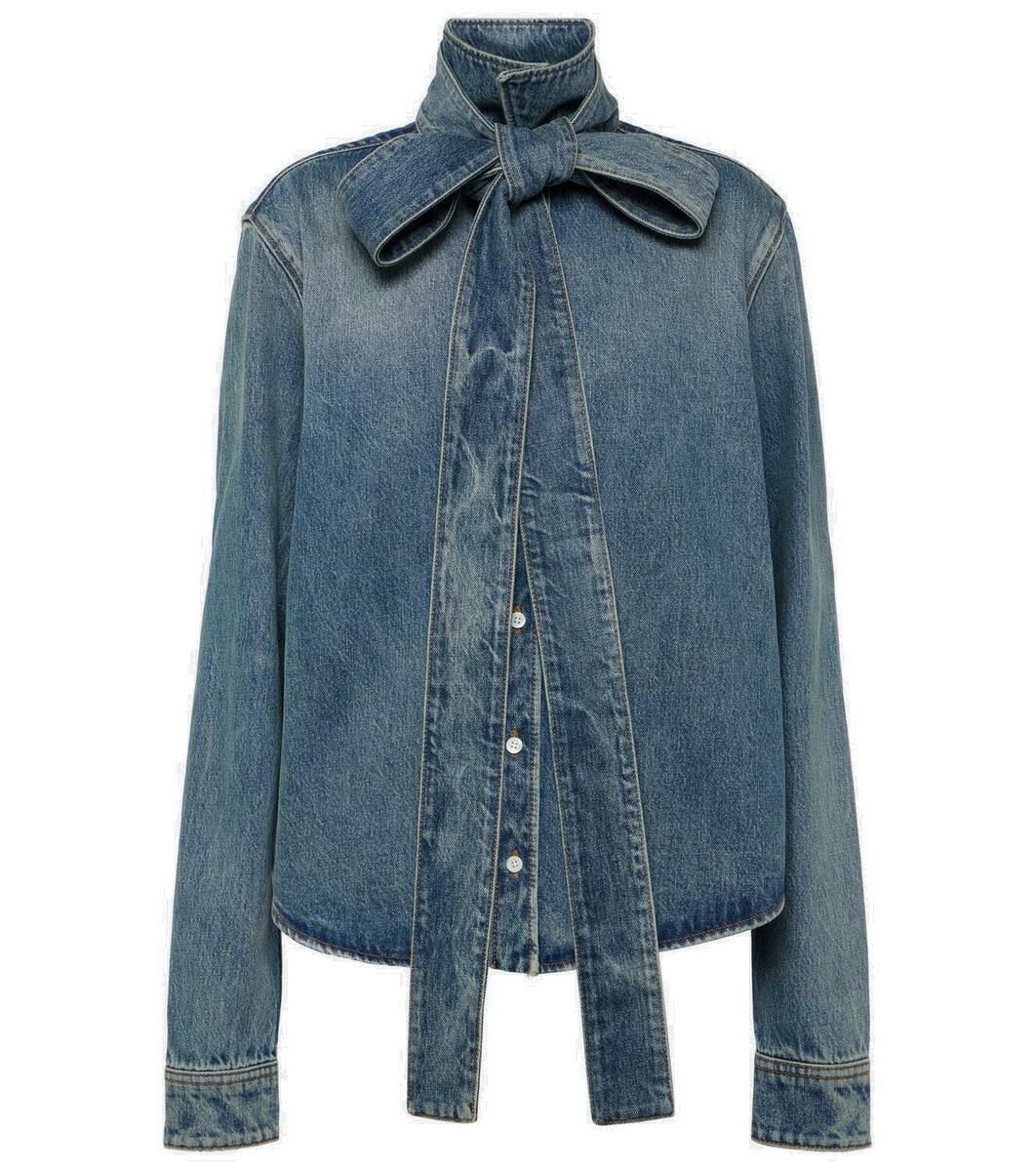 Coral Denim Bow-Sleeve Shirt