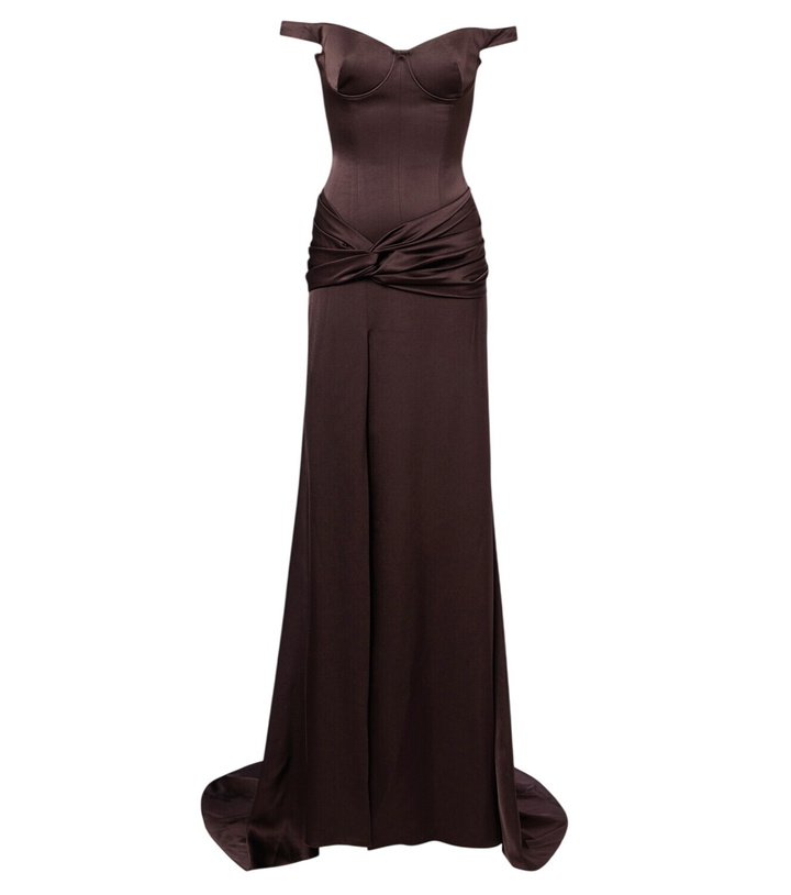 Photo: Alex Perry Off-shoulder crêpe satin corset gown