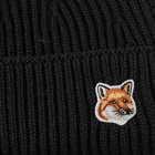 Maison Kitsuné Fox Head Patch Ribbed Beanie in Black