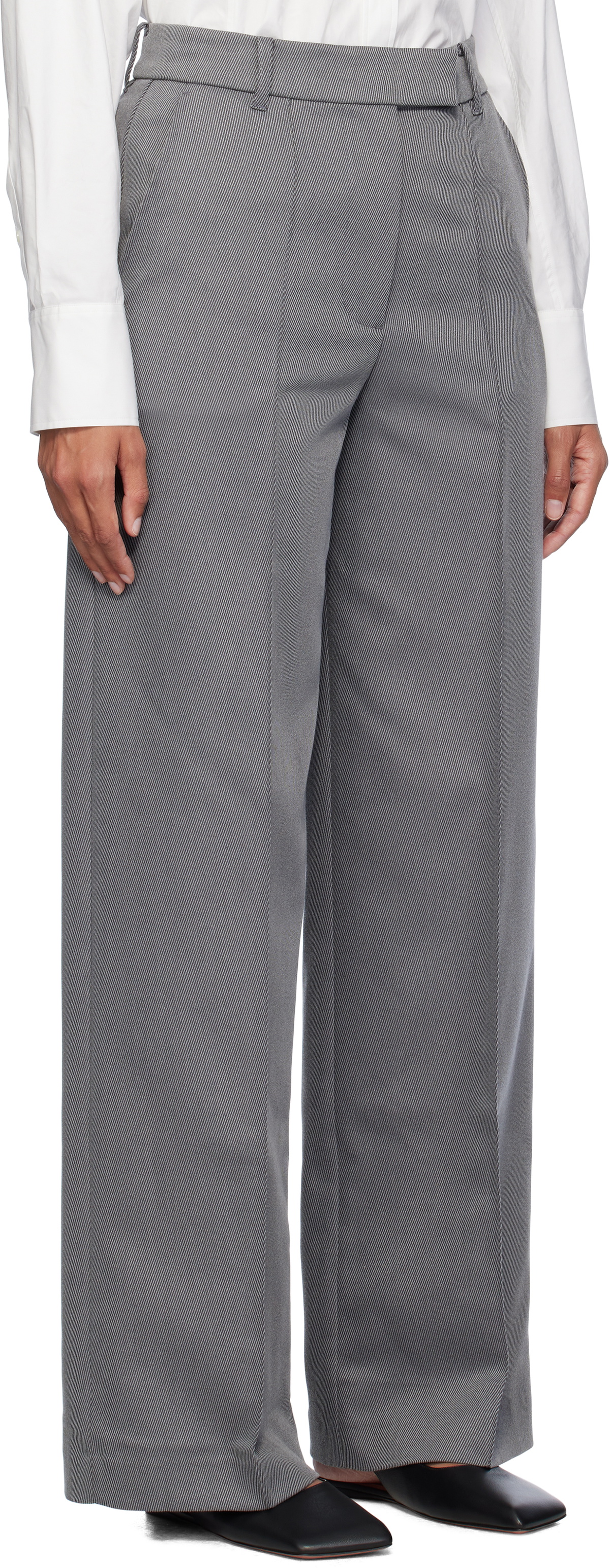 REMAIN Birger Christensen Gray Striped Twill Trousers