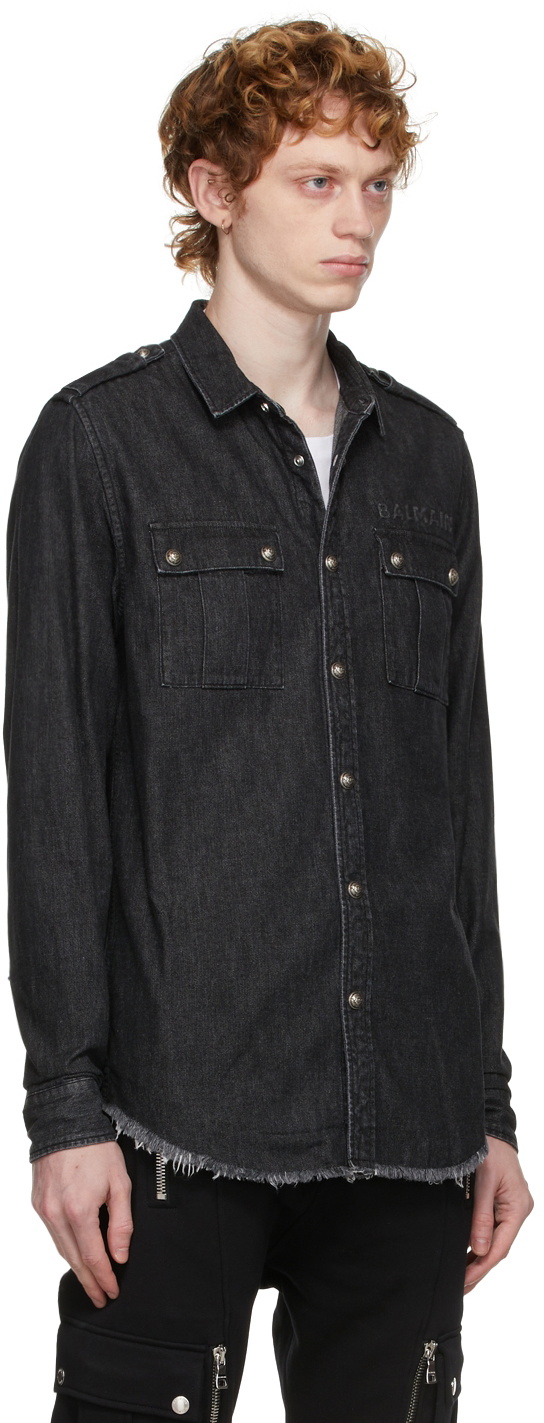 Balmain Black Denim Embossed Logo Shirt Balmain