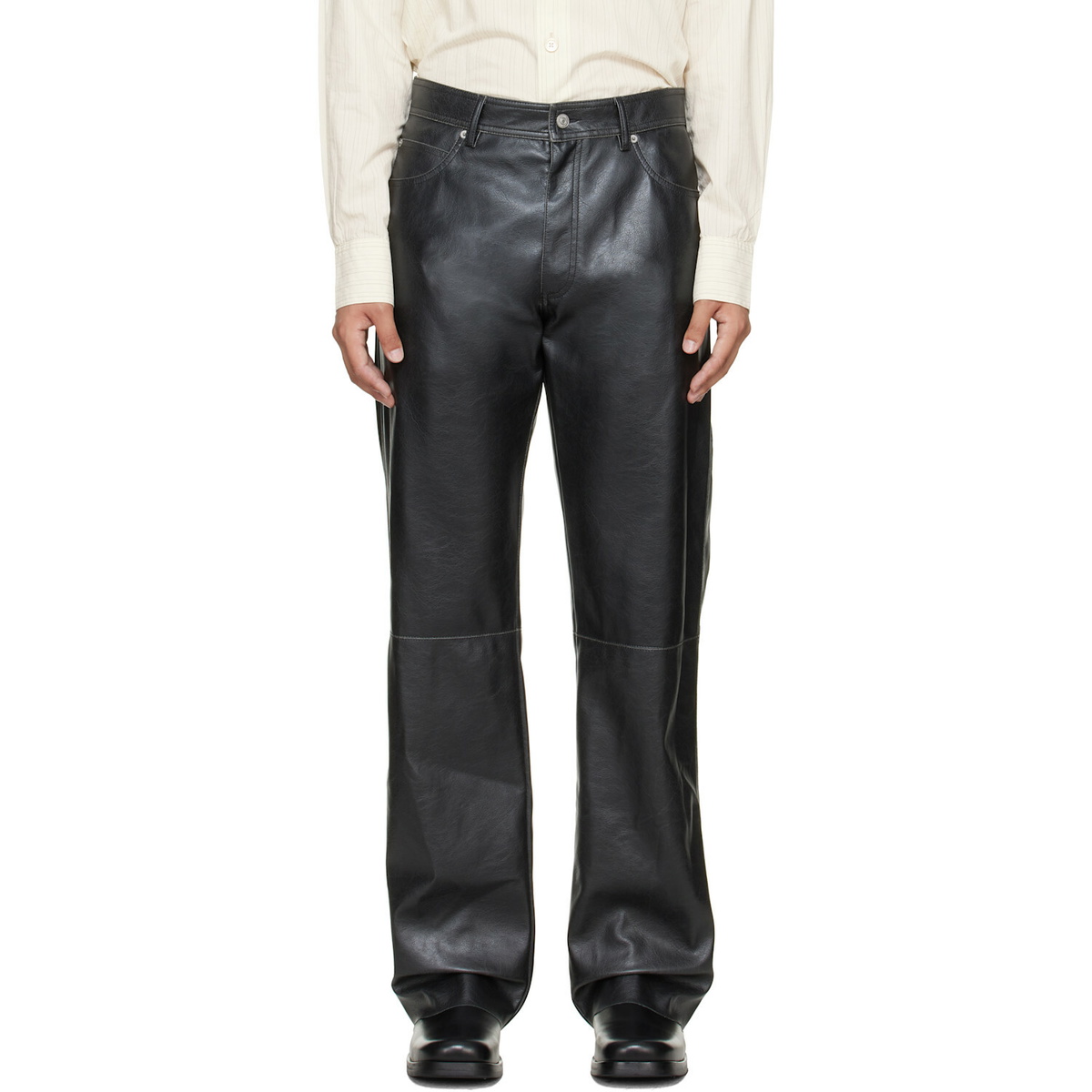 MM6 Maison Margiela Black Faux-Leather Pants