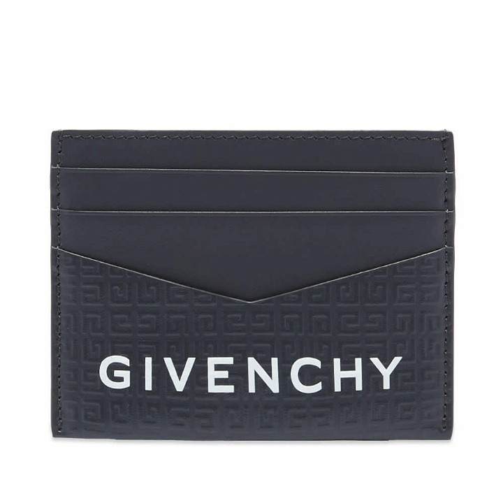 Photo: Givenchy Men's Embossed 4G Logo Bicolour Card Holder in Dark Grey/Purple