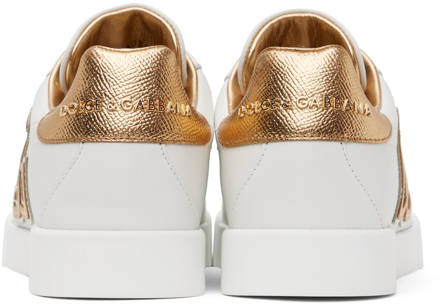 Dolce & Gabbana White & Gold Portofino Low Sneakers