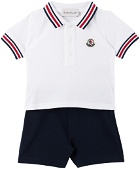 Moncler Enfant Baby White & Navy Polo & Shorts Set